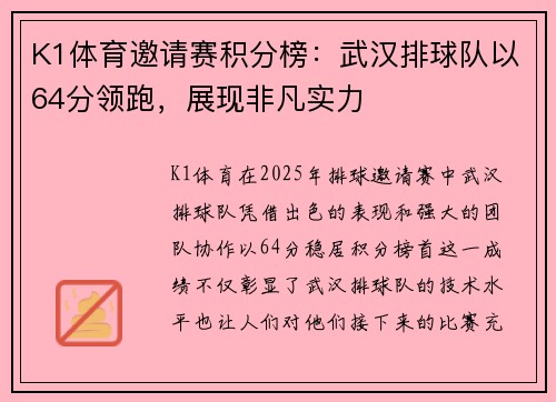 K1体育邀请赛积分榜：武汉排球队以64分领跑，展现非凡实力